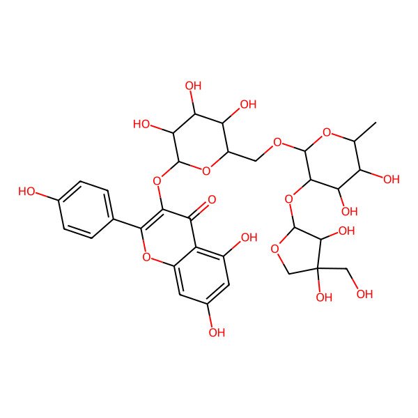 2D Structure of 3-[(2S,3R,4S,5R,6R)-6-[[(2R,3R,4R,5R,6S)-3-[(2S,3R,4R)-3,4-dihydroxy-4-(hydroxymethyl)oxolan-2-yl]oxy-4,5-dihydroxy-6-methyloxan-2-yl]oxymethyl]-3,4,5-trihydroxyoxan-2-yl]oxy-5,7-dihydroxy-2-(4-hydroxyphenyl)chromen-4-one