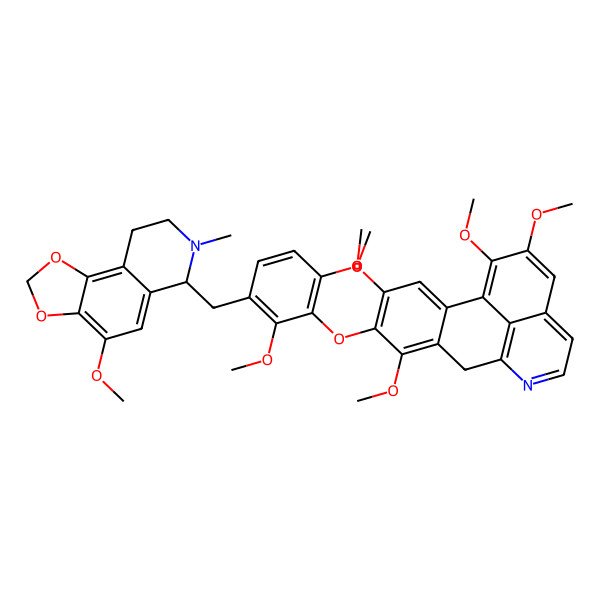 2D Structure of (6R)-6-[[2,4-dimethoxy-3-[(4,6,15,16-tetramethoxy-10-azatetracyclo[7.7.1.02,7.013,17]heptadeca-1(17),2,4,6,9,11,13,15-octaen-5-yl)oxy]phenyl]methyl]-4-methoxy-7-methyl-8,9-dihydro-6H-[1,3]dioxolo[4,5-f]isoquinoline