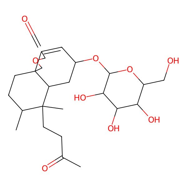 2D Structure of 7,8-dimethyl-7-(3-oxobutyl)-5-[3,4,5-trihydroxy-6-(hydroxymethyl)oxan-2-yl]oxy-5,6,6a,8,9,10-hexahydro-1H-benzo[d][2]benzofuran-3-one