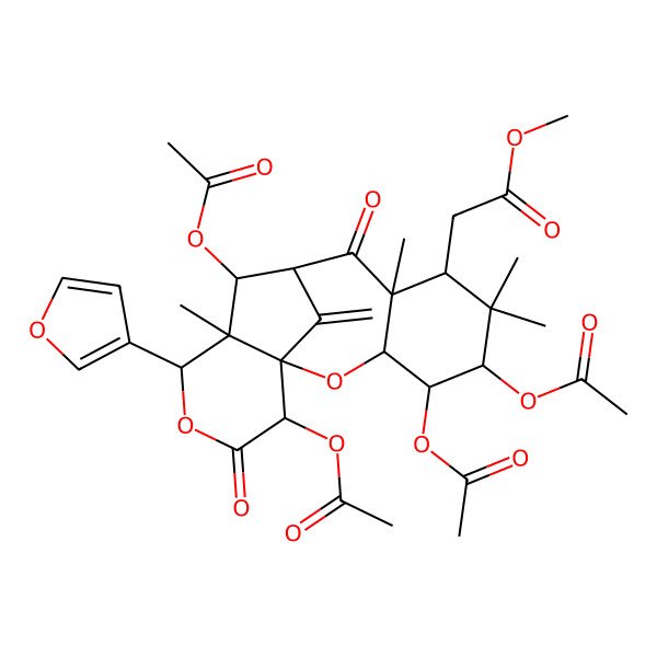 2D Structure of Methyl 2-[4,5,11,16-tetraacetyloxy-13-(furan-3-yl)-6,6,8,12-tetramethyl-17-methylidene-9,15-dioxo-2,14-dioxatetracyclo[8.6.1.01,12.03,8]heptadecan-7-yl]acetate