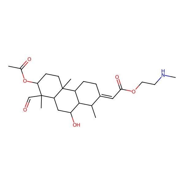 2D Structure of 2-(methylamino)ethyl 2-(7-acetyloxy-8-formyl-10-hydroxy-1,4b,8-trimethyl-3,4,4a,5,6,7,8a,9,10,10a-decahydro-1H-phenanthren-2-ylidene)acetate 2D Structure of 2-(methylamino)ethyl 2-(7-acetyloxy-8-formyl-10-hydroxy-1,4b,8-trimethyl-3,4,4a,5,6,7,8a,9,10,10a-decahydro-1H-phenanthren-2-ylidene)acetate