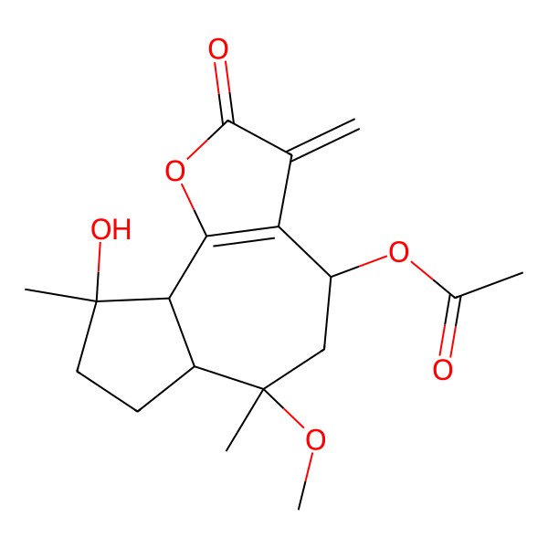 2D Structure of (9-Hydroxy-6-methoxy-6,9-dimethyl-3-methylidene-2-oxo-4,5,6a,7,8,9a-hexahydroazuleno[4,5-b]furan-4-yl) acetate