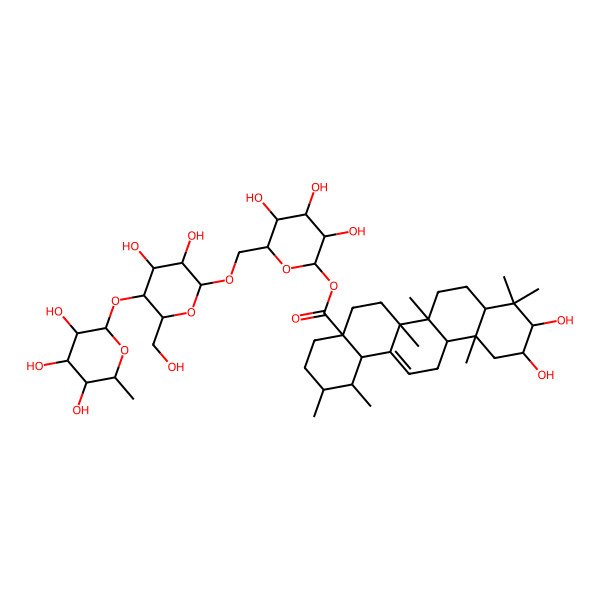 2D Structure of [6-[[3,4-dihydroxy-6-(hydroxymethyl)-5-(3,4,5-trihydroxy-6-methyloxan-2-yl)oxyoxan-2-yl]oxymethyl]-3,4,5-trihydroxyoxan-2-yl] 10,11-dihydroxy-1,2,6a,6b,9,9,12a-heptamethyl-2,3,4,5,6,6a,7,8,8a,10,11,12,13,14b-tetradecahydro-1H-picene-4a-carboxylate