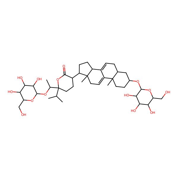 2D Structure of 3-[10,13-dimethyl-3-[3,4,5-trihydroxy-6-(hydroxymethyl)oxan-2-yl]oxy-2,3,4,5,6,12,14,15,16,17-decahydro-1H-cyclopenta[a]phenanthren-17-yl]-6-propan-2-yl-6-[1-[3,4,5-trihydroxy-6-(hydroxymethyl)oxan-2-yl]oxyethyl]oxan-2-one