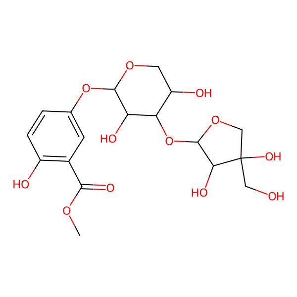 2D Structure of methyl 5-[(2R,3R,4R,5R)-4-[(2S,3R,4R)-3,4-dihydroxy-4-(hydroxymethyl)oxolan-2-yl]oxy-3,5-dihydroxyoxan-2-yl]oxy-2-hydroxybenzoate