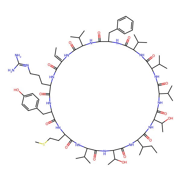 2D Structure of cyclo[Abu(2,3-dehydro)-DL-Arg-DL-Tyr-DL-Met-DL-Val-DL-xiThr-DL-xiIle-DL-xiThr-DL-Val-DL-Val-DL-Val-DL-Phe-DL-Val]