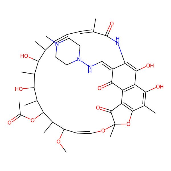2D Structure of [(7S,9E,11S,12R,13S,14R,15R,16R,17S,18S,19E,21Z,26E)-2,15,17,29-tetrahydroxy-11-methoxy-3,7,12,14,16,18,22-heptamethyl-26-[[(4-methylpiperazin-1-yl)amino]methylidene]-6,23,27-trioxo-8,30-dioxa-24-azatetracyclo[23.3.1.14,7.05,28]triaconta-1(28),2,4,9,19,21,25(29)-heptaen-13-yl] acetate