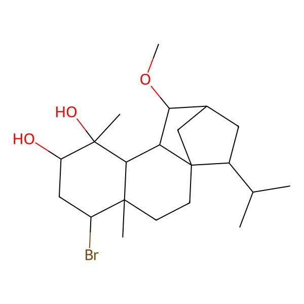 2D Structure of (1S,4S,5S,7S,8S,9S,10S,11S,12S,14S)-5-bromo-11-methoxy-4,8-dimethyl-14-propan-2-yltetracyclo[10.2.1.01,10.04,9]pentadecane-7,8-diol