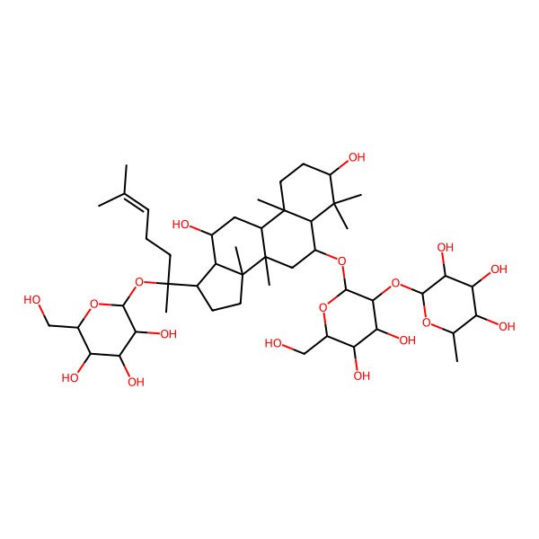 2D Structure of (2S,3R,4R,5R,6S)-2-[(2R,3R,4S,5S,6R)-2-[[(3R,5S,6S,8R,9R,10S,12S,13R,14R,17S)-3,12-dihydroxy-4,4,8,10,14-pentamethyl-17-[(2S)-6-methyl-2-[(2S,3R,4S,5S,6R)-3,4,5-trihydroxy-6-(hydroxymethyl)oxan-2-yl]oxyhept-5-en-2-yl]-2,3,5,6,7,9,11,12,13,15,16,17-dodecahydro-1H-cyclopenta[a]phenanthren-6-yl]oxy]-4,5-dihydroxy-6-(hydroxymethyl)oxan-3-yl]oxy-6-methyloxane-3,4,5-triol