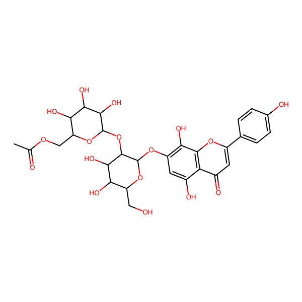 2D Structure of [6-[2-[5,8-Dihydroxy-2-(4-hydroxyphenyl)-4-oxochromen-7-yl]oxy-4,5-dihydroxy-6-(hydroxymethyl)oxan-3-yl]oxy-3,4,5-trihydroxyoxan-2-yl]methyl acetate
