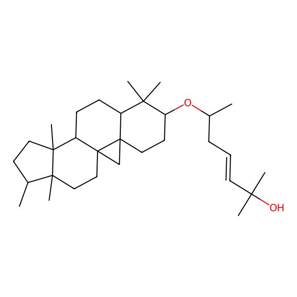 2D Structure of (Z,6S)-2-methyl-6-[[(1S,3R,6S,12S,15S,16R)-7,7,12,15,16-pentamethyl-6-pentacyclo[9.7.0.01,3.03,8.012,16]octadecanyl]oxy]hept-3-en-2-ol