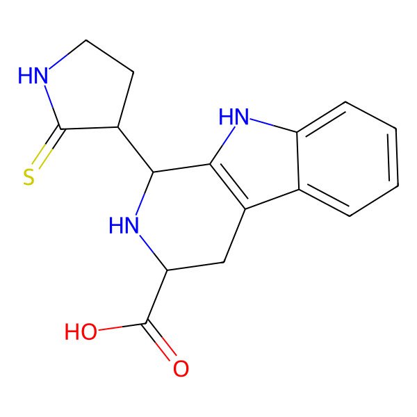 2D Structure of (1R,3R)-1-[(3S)-2-sulfanylidenepyrrolidin-3-yl]-2,3,4,9-tetrahydro-1H-pyrido[3,4-b]indole-3-carboxylic acid
