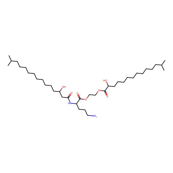2D Structure of 2-[5-Amino-2-[(3-hydroxy-14-methylpentadecanoyl)amino]pentanoyl]oxyethyl 2-hydroxy-13-methyltetradecanoate
