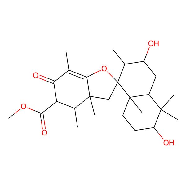 2D Structure of methyl 3,6-dihydroxy-3'a,4,4,4',7,7',8a-heptamethyl-6'-oxospiro[2,3,4a,5,6,7-hexahydro-1H-naphthalene-8,2'-4,5-dihydro-3H-1-benzofuran]-5'-carboxylate