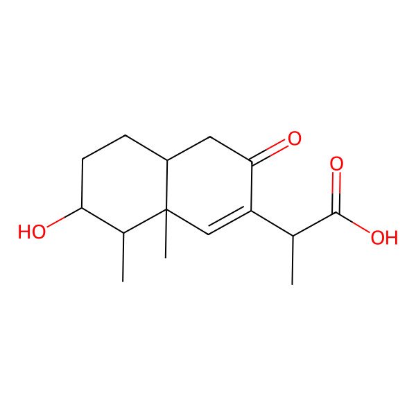2D Structure of (2S)-2-[(4aS,7R,8S,8aS)-7-hydroxy-8,8a-dimethyl-3-oxo-4,4a,5,6,7,8-hexahydronaphthalen-2-yl]propanoic acid