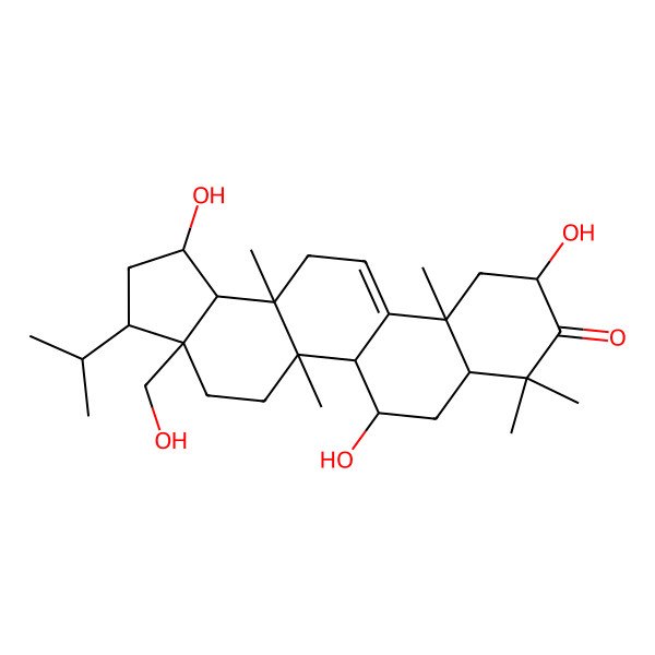 2D Structure of 1,6,10-trihydroxy-3a-(hydroxymethyl)-5a,8,8,11a,13a-pentamethyl-3-propan-2-yl-2,3,4,5,5b,6,7,7a,10,11,13,13b-dodecahydro-1H-cyclopenta[a]chrysen-9-one