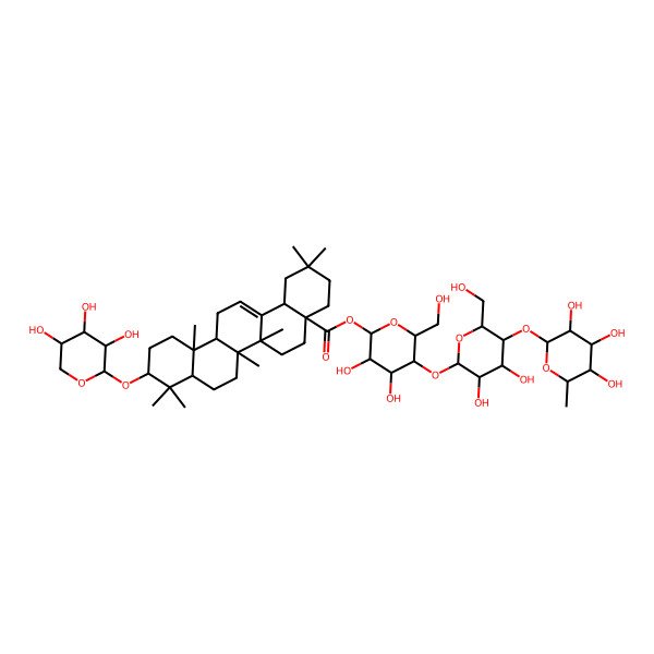 2D Structure of [(2S,3R,4R,5S,6R)-5-[(2S,3R,4R,5S,6R)-3,4-dihydroxy-6-(hydroxymethyl)-5-[(2S,3R,4R,5R,6S)-3,4,5-trihydroxy-6-methyloxan-2-yl]oxyoxan-2-yl]oxy-3,4-dihydroxy-6-(hydroxymethyl)oxan-2-yl] (4aS,6aR,6aS,6bR,8aR,10S,12aR,14bS)-2,2,6a,6b,9,9,12a-heptamethyl-10-[(2S,3R,4S,5R)-3,4,5-trihydroxyoxan-2-yl]oxy-1,3,4,5,6,6a,7,8,8a,10,11,12,13,14b-tetradecahydropicene-4a-carboxylate