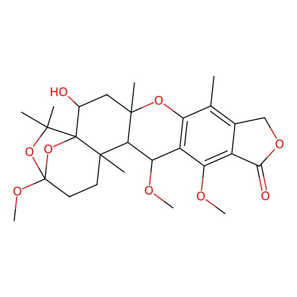 2D Structure of 2-Hydroxy-13,15,20-trimethoxy-4,7,17,22,22-pentamethyl-5,10,21,23-tetraoxahexacyclo[18.2.1.01,17.04,16.06,14.08,12]tricosa-6(14),7,12-trien-11-one
