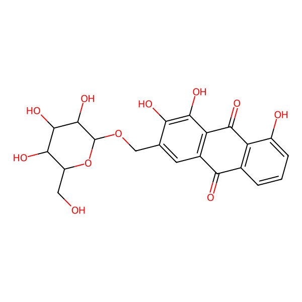 2D Structure of 1,2,8-trihydroxy-3-[[(2R,3R,4S,5S,6R)-3,4,5-trihydroxy-6-(hydroxymethyl)oxan-2-yl]oxymethyl]anthracene-9,10-dione