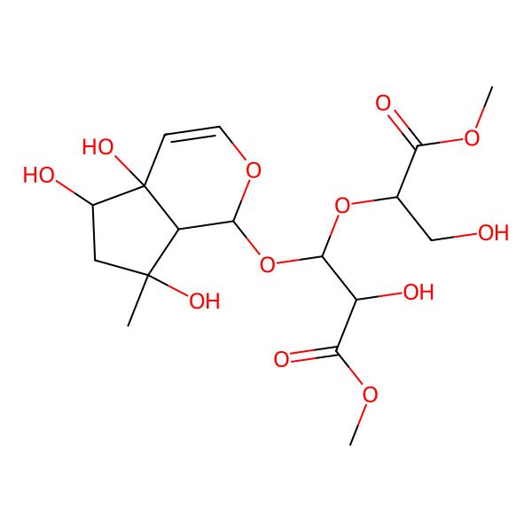 2D Structure of methyl (2S,3S)-3-[[(1S,4aS,5R,7S,7aR)-4a,5,7-trihydroxy-7-methyl-1,5,6,7a-tetrahydrocyclopenta[c]pyran-1-yl]oxy]-2-hydroxy-3-[(2R)-3-hydroxy-1-methoxy-1-oxopropan-2-yl]oxypropanoate
