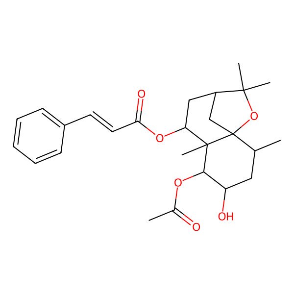 2D Structure of [(1S,2R,4S,5R,6R,7S,9R)-5-acetyloxy-4-hydroxy-2,6,10,10-tetramethyl-11-oxatricyclo[7.2.1.01,6]dodecan-7-yl] (E)-3-phenylprop-2-enoate