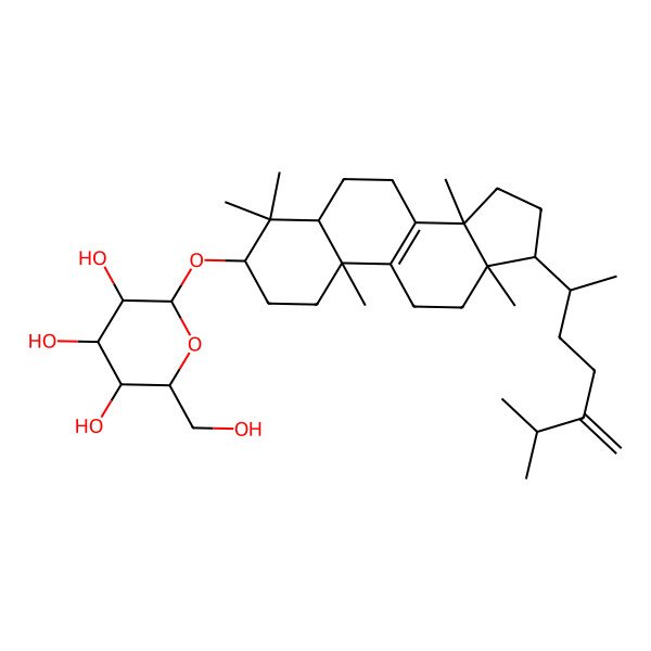 2D Structure of 2-(hydroxymethyl)-6-[[4,4,10,13,14-pentamethyl-17-(6-methyl-5-methylideneheptan-2-yl)-2,3,5,6,7,11,12,15,16,17-decahydro-1H-cyclopenta[a]phenanthren-3-yl]oxy]oxane-3,4,5-triol