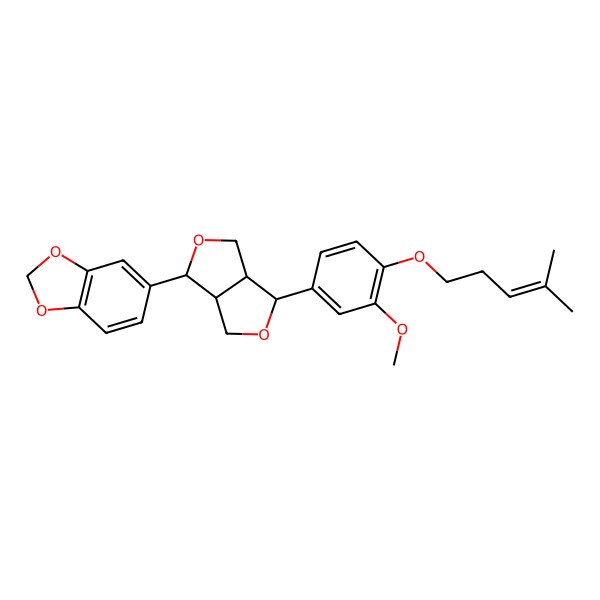 2D Structure of 5-[(3S,3aR,6S,6aR)-6-[3-methoxy-4-(4-methylpent-3-enoxy)phenyl]-1,3,3a,4,6,6a-hexahydrofuro[3,4-c]furan-3-yl]-1,3-benzodioxole