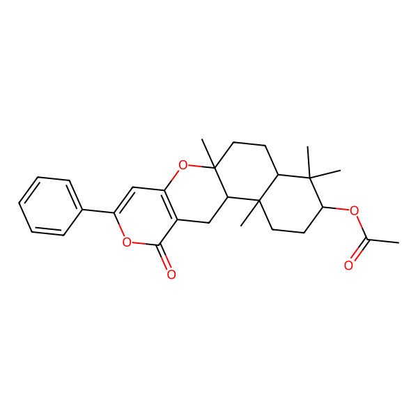 2D Structure of (2,6,6,10-Tetramethyl-16-oxo-14-phenyl-11,15-dioxatetracyclo[8.8.0.02,7.012,17]octadeca-12(17),13-dien-5-yl) acetate