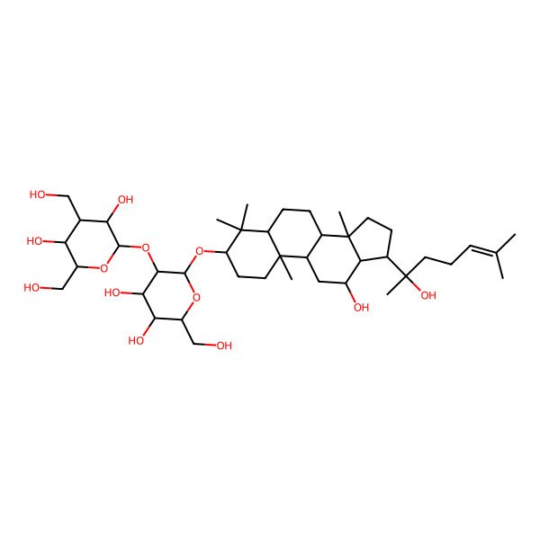 2D Structure of 2-[4,5-Dihydroxy-2-[[12-hydroxy-17-(2-hydroxy-6-methylhept-5-en-2-yl)-4,4,10,14-tetramethyl-1,2,3,5,6,7,8,9,11,12,13,15,16,17-tetradecahydrocyclopenta[a]phenanthren-3-yl]oxy]-6-(hydroxymethyl)oxan-3-yl]oxy-4,6-bis(hydroxymethyl)oxane-3,5-diol