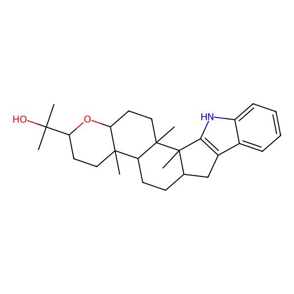 2D Structure of 2-(1,2,10-Trimethyl-6-oxa-23-azahexacyclo[12.10.0.02,11.05,10.016,24.017,22]tetracosa-16(24),17,19,21-tetraen-7-yl)propan-2-ol