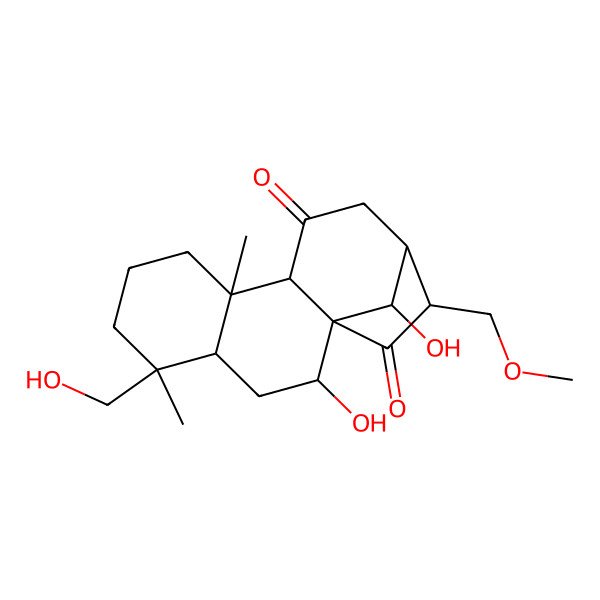 2D Structure of (1R,2R,4R,5S,9S,10R,13S,16R)-2,16-dihydroxy-5-(hydroxymethyl)-14-(methoxymethyl)-5,9-dimethyltetracyclo[11.2.1.01,10.04,9]hexadecane-11,15-dione