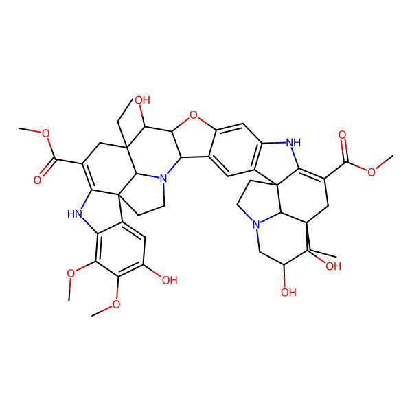 2D Structure of Dimethyl 13,24-diethyl-11,12,23,32-tetrahydroxy-30,31-dimethoxy-21-oxa-1,9,17,28-tetrazaundecacyclo[22.13.1.16,9.02,22.03,20.05,18.06,16.027,35.029,34.035,38.013,39]nonatriaconta-3,5(18),15,19,26,29,31,33-octaene-15,26-dicarboxylate