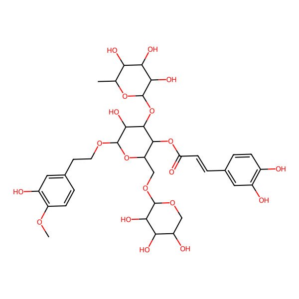 2D Structure of [(2R,3R,4R,5R,6R)-5-hydroxy-6-[2-(3-hydroxy-4-methoxyphenyl)ethoxy]-4-[(2R,3R,4R,5R,6S)-3,4,5-trihydroxy-6-methyloxan-2-yl]oxy-2-[[(2S,3R,4S,5R)-3,4,5-trihydroxyoxan-2-yl]oxymethyl]oxan-3-yl] (E)-3-(3,4-dihydroxyphenyl)prop-2-enoate