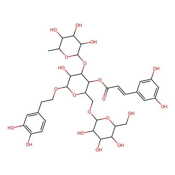 2D Structure of [6-[2-(3,4-Dihydroxyphenyl)ethoxy]-5-hydroxy-2-[[3,4,5-trihydroxy-6-(hydroxymethyl)oxan-2-yl]oxymethyl]-4-(3,4,5-trihydroxy-6-methyloxan-2-yl)oxyoxan-3-yl] 3-(3,5-dihydroxyphenyl)prop-2-enoate