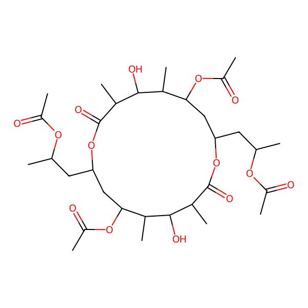 2D Structure of [(2S,4S,5R,6S,7S,10S,12S,13R,14S,15S)-12-acetyloxy-2,10-bis[(2R)-2-acetyloxypropyl]-6,14-dihydroxy-5,7,13,15-tetramethyl-8,16-dioxo-1,9-dioxacyclohexadec-4-yl] acetate