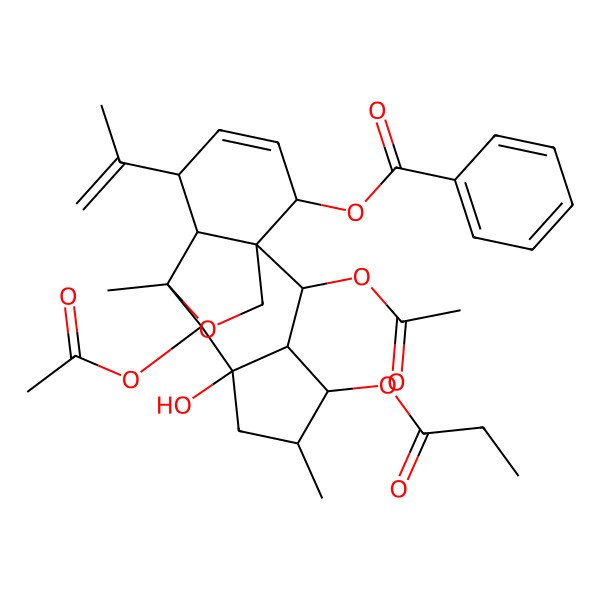 2D Structure of [(1R,2R,3R,4S,5S,7R,8R,9R,10R,11S,14R)-2,8-diacetyloxy-7-hydroxy-5,9-dimethyl-4-propanoyloxy-11-prop-1-en-2-yl-16-oxatetracyclo[7.5.2.01,10.03,7]hexadec-12-en-14-yl] benzoate