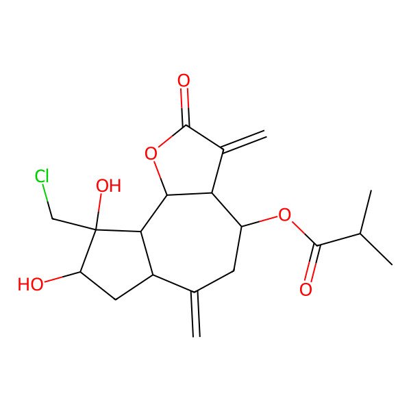 2D Structure of [9-(Chloromethyl)-8,9-dihydroxy-3,6-dimethylidene-2-oxo-3a,4,5,6a,7,8,9a,9b-octahydroazuleno[4,5-b]furan-4-yl] 2-methylpropanoate