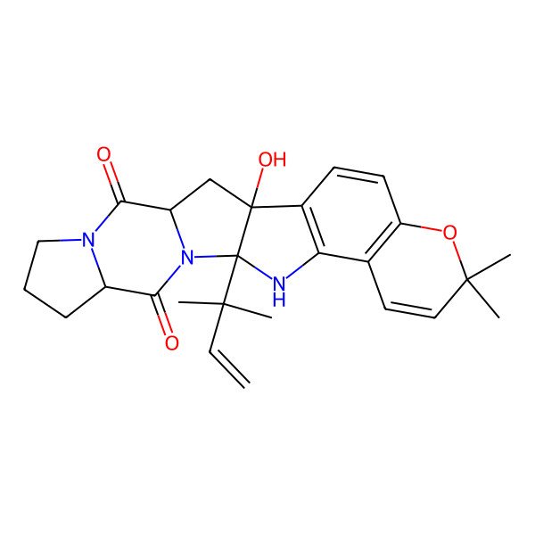 2D Structure of 1-Hydroxy-7,7-dimethyl-13-(2-methylbut-3-en-2-yl)-6-oxa-12,14,20-triazahexacyclo[11.10.0.02,11.05,10.014,22.016,20]tricosa-2(11),3,5(10),8-tetraene-15,21-dione