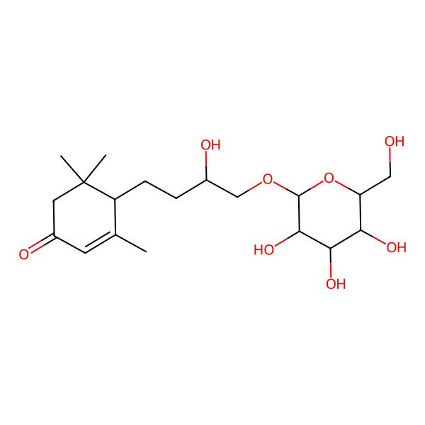 2D Structure of (4R)-4-[(3S)-3-hydroxy-4-[(2R,3R,4S,5R,6R)-3,4,5-trihydroxy-6-(hydroxymethyl)oxan-2-yl]oxybutyl]-3,5,5-trimethylcyclohex-2-en-1-one