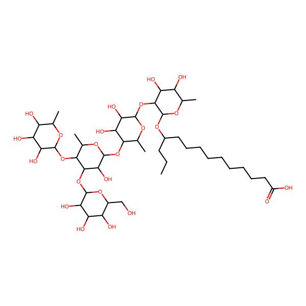 2D Structure of (11S)-11-[(2R,3R,4S,5R,6R)-3-[(2S,3R,4S,5R,6S)-3,4-dihydroxy-5-[(2S,3R,4S,5S,6S)-3-hydroxy-6-methyl-4-[(2S,3R,4S,5S,6R)-3,4,5-trihydroxy-6-(hydroxymethyl)oxan-2-yl]oxy-5-[(2S,3R,4R,5R,6S)-3,4,5-trihydroxy-6-methyloxan-2-yl]oxyoxan-2-yl]oxy-6-methyloxan-2-yl]oxy-4,5-dihydroxy-6-methyloxan-2-yl]oxytetradecanoic acid