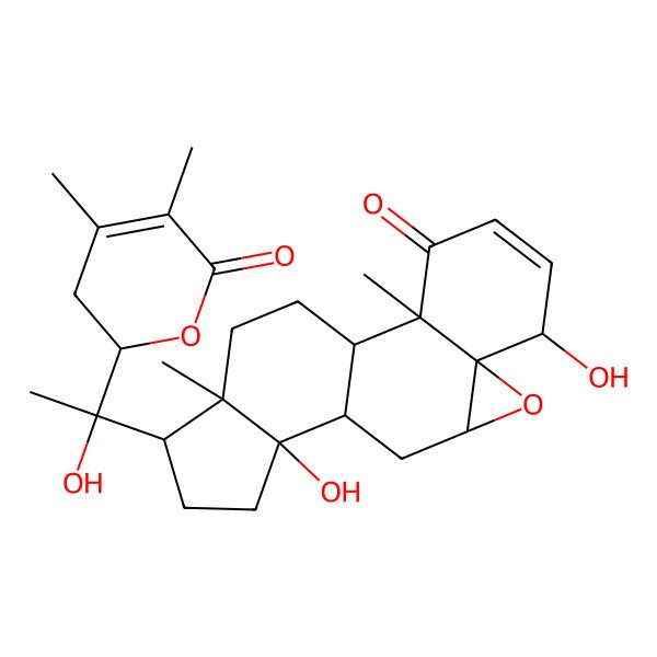 2D Structure of 15-[1-(4,5-Dimethyl-6-oxo-2,3-dihydropyran-2-yl)-1-hydroxyethyl]-6,12-dihydroxy-2,16-dimethyl-8-oxapentacyclo[9.7.0.02,7.07,9.012,16]octadec-4-en-3-one
