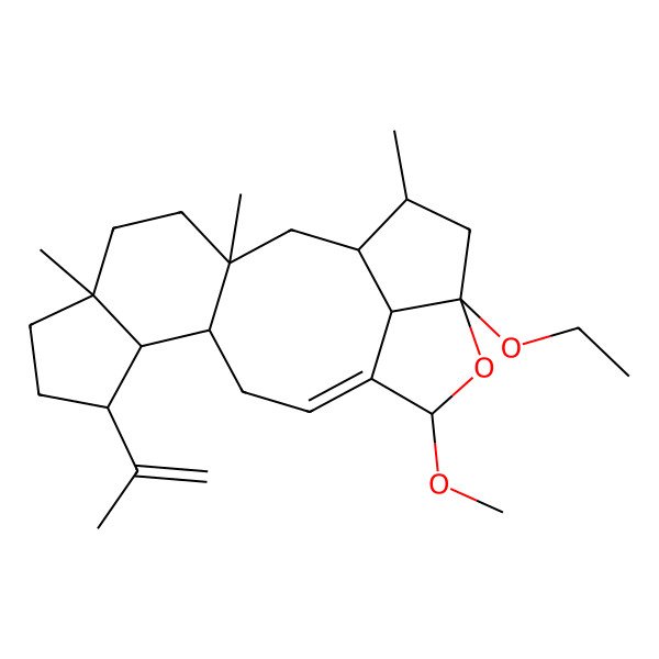 2D Structure of 17-Ethoxy-15-methoxy-3,6,19-trimethyl-9-prop-1-en-2-yl-16-oxapentacyclo[12.5.1.03,11.06,10.017,20]icos-13-ene