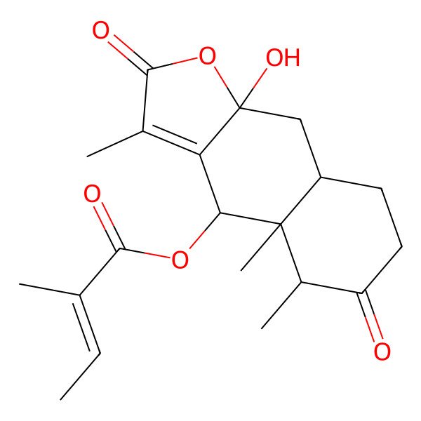 2D Structure of (9a-Hydroxy-3,4a,5-trimethyl-2,6-dioxo-4,5,7,8,8a,9-hexahydrobenzo[f][1]benzofuran-4-yl) 2-methylbut-2-enoate