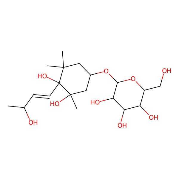 2D Structure of (2R,3R,4S,5S,6R)-2-[(1S,3R,4R)-3,4-dihydroxy-4-[(E,3S)-3-hydroxybut-1-enyl]-3,5,5-trimethylcyclohexyl]oxy-6-(hydroxymethyl)oxane-3,4,5-triol