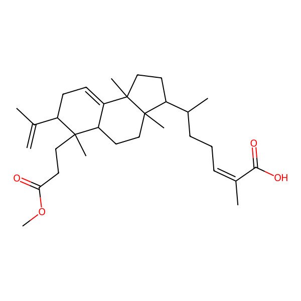 2D Structure of (Z,6S)-6-[(3S,3aS,5aS,6S,7R,9bS)-6-(3-methoxy-3-oxopropyl)-3a,6,9b-trimethyl-7-prop-1-en-2-yl-1,2,3,4,5,5a,7,8-octahydrocyclopenta[a]naphthalen-3-yl]-2-methylhept-2-enoic acid