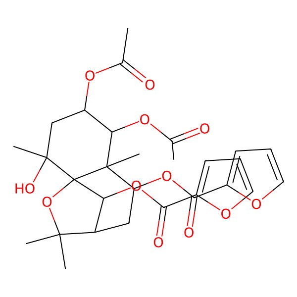 2D Structure of [4,5-Diacetyloxy-12-(furan-2-carbonyloxy)-2-hydroxy-2,6,10,10-tetramethyl-11-oxatricyclo[7.2.1.01,6]dodecan-7-yl] furan-2-carboxylate