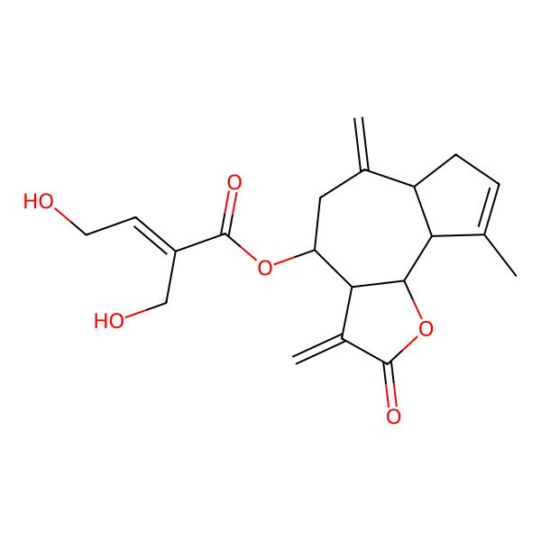 2D Structure of 2-Butenoic acid, 4-hydroxy-2-(hydroxymethyl)-, (3aR,4R,6aR,9aR,9bR)-2,3,3a,4,5,6,6a,7,9a,9b-decahydro-9-methyl-3,6-bis(methylene)-2-oxoazuleno(4,5-b)furan-4-yl ester, (2E)-