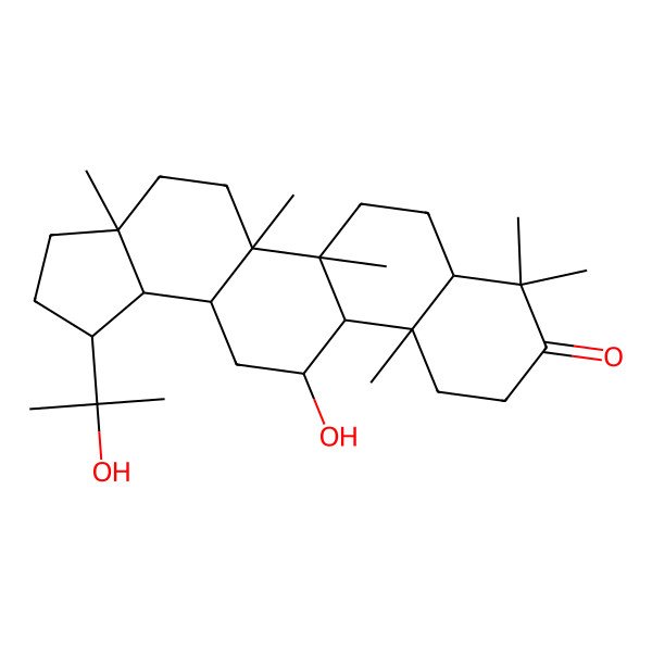 2D Structure of (1R,3aR,5aR,5bR,7aR,11aS,11bR,12R,13aR,13bS)-12-hydroxy-1-(2-hydroxypropan-2-yl)-3a,5a,5b,8,8,11a-hexamethyl-2,3,4,5,6,7,7a,10,11,11b,12,13,13a,13b-tetradecahydro-1H-cyclopenta[a]chrysen-9-one