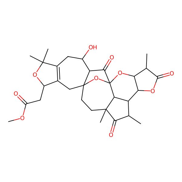 2D Structure of methyl 2-[(1S,3R,4S,7R,8S,9S,11S,14S,17R,22S,23R,26S)-22-hydroxy-4,9,11,19,19-pentamethyl-5,10,24-trioxo-2,6,18,25-tetraoxaheptacyclo[12.10.1.11,8.03,7.014,23.016,20.011,26]hexacos-16(20)-en-17-yl]acetate