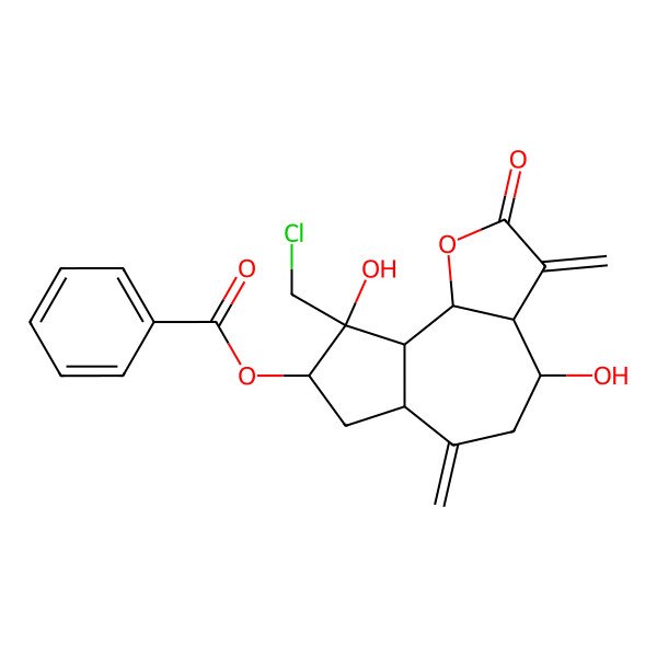 2D Structure of [9-(Chloromethyl)-4,9-dihydroxy-3,6-dimethylidene-2-oxo-3a,4,5,6a,7,8,9a,9b-octahydroazuleno[4,5-b]furan-8-yl] benzoate
